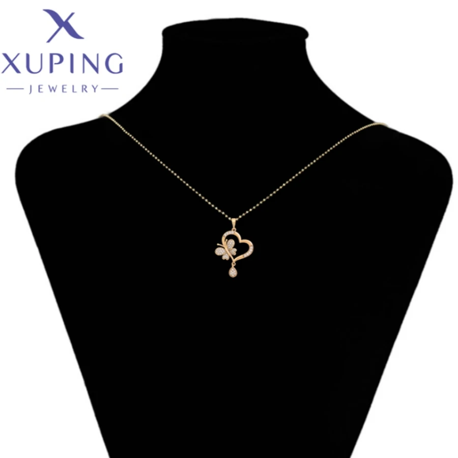 Xuping Jewelry Fashion New Arrival Heart Shape Gold Color Pendant Necklace for Women Schoolgirl Christmas Party Gift X000718193