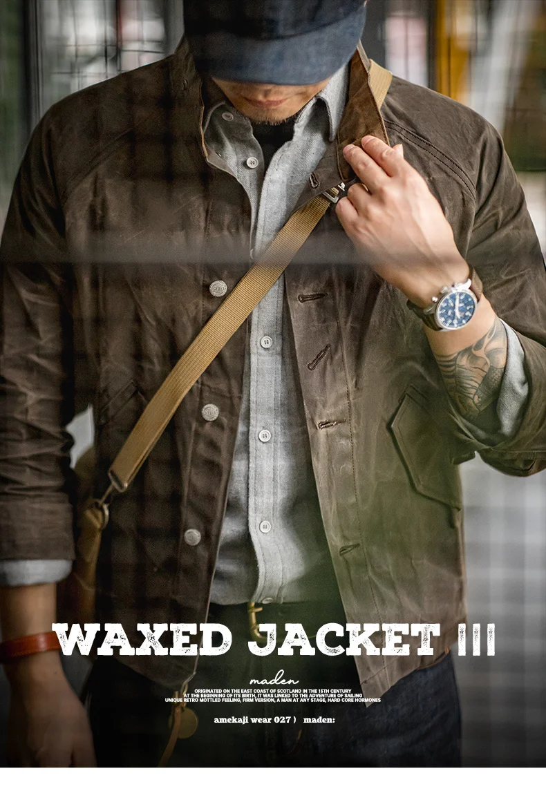 Maden Vintage Stand Collar Oil Waxed Jacket Ⅲ Version for