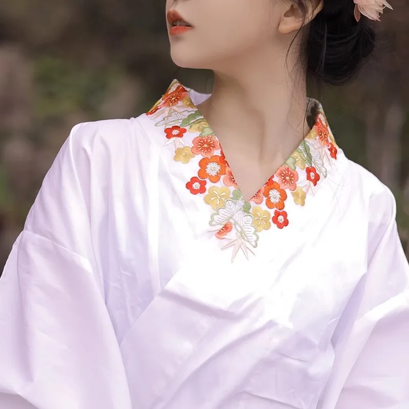

Kimono Lining Embroidered Collar Japanese Yukata Underwear White Cotton Muscle Jacket Tabs Free Collar Core
