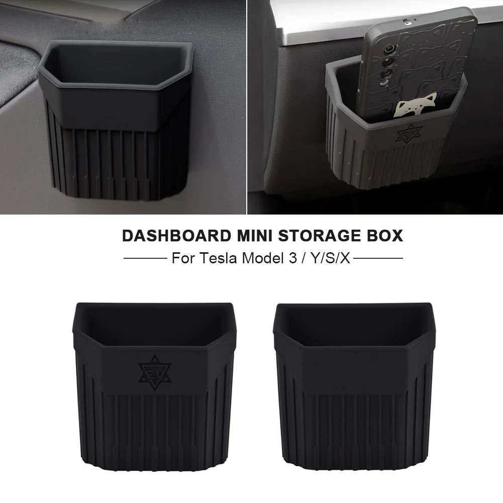 

For Tesla Model 3 / Y Dashboard Mini Storage Box Silicone Trash Can For Tesla Car Phone Case Silent Sticky Auto Storage Pocket