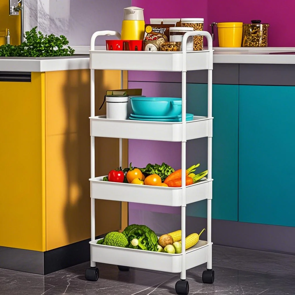 Trolley Storage Rack Floor Kitchen Bathroom Mobile Snack Shelf Bathroom Multi-Tier Storage Rack Bedroom