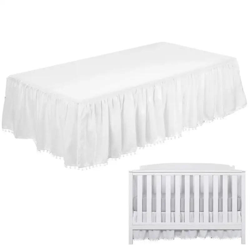 

Crib Dust Ruffle Nursery Crib Bedding Skirt For Baby Microfiber Crib Skirt With Pom Poms For Bringing Baby Warm And Cozy Nursery