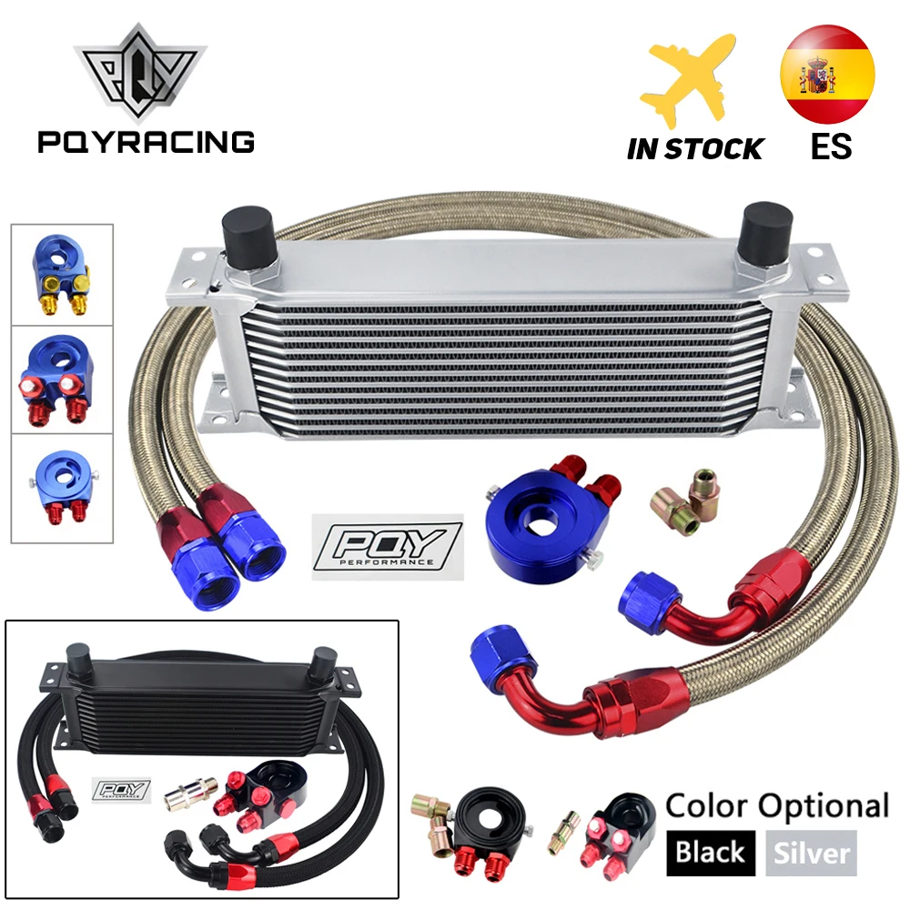Universal 13 Rows Oil Cooler Kit Oil Filter Sandwich Adapter Nylon Stainless Steel Braided An10 Hose W/ PQY Sticker+Box oil cooler kit