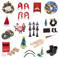 Mini Christmas Garland Wreath Christmas Hat Scarf Dollhouse Decor Miniature Christmas Tree Best Gift for Kids Furniture Toys 1