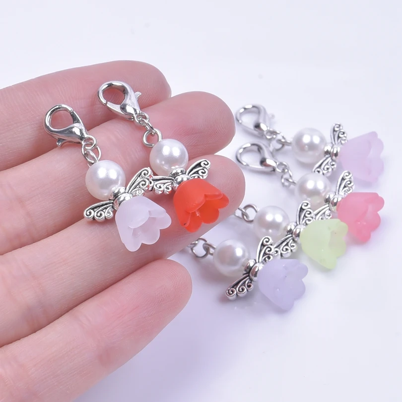 YETOOME 20 Pcs Angel Pearl Bead Keychains - Charms With Swivel Clasps For Bags, Keys & Crafts