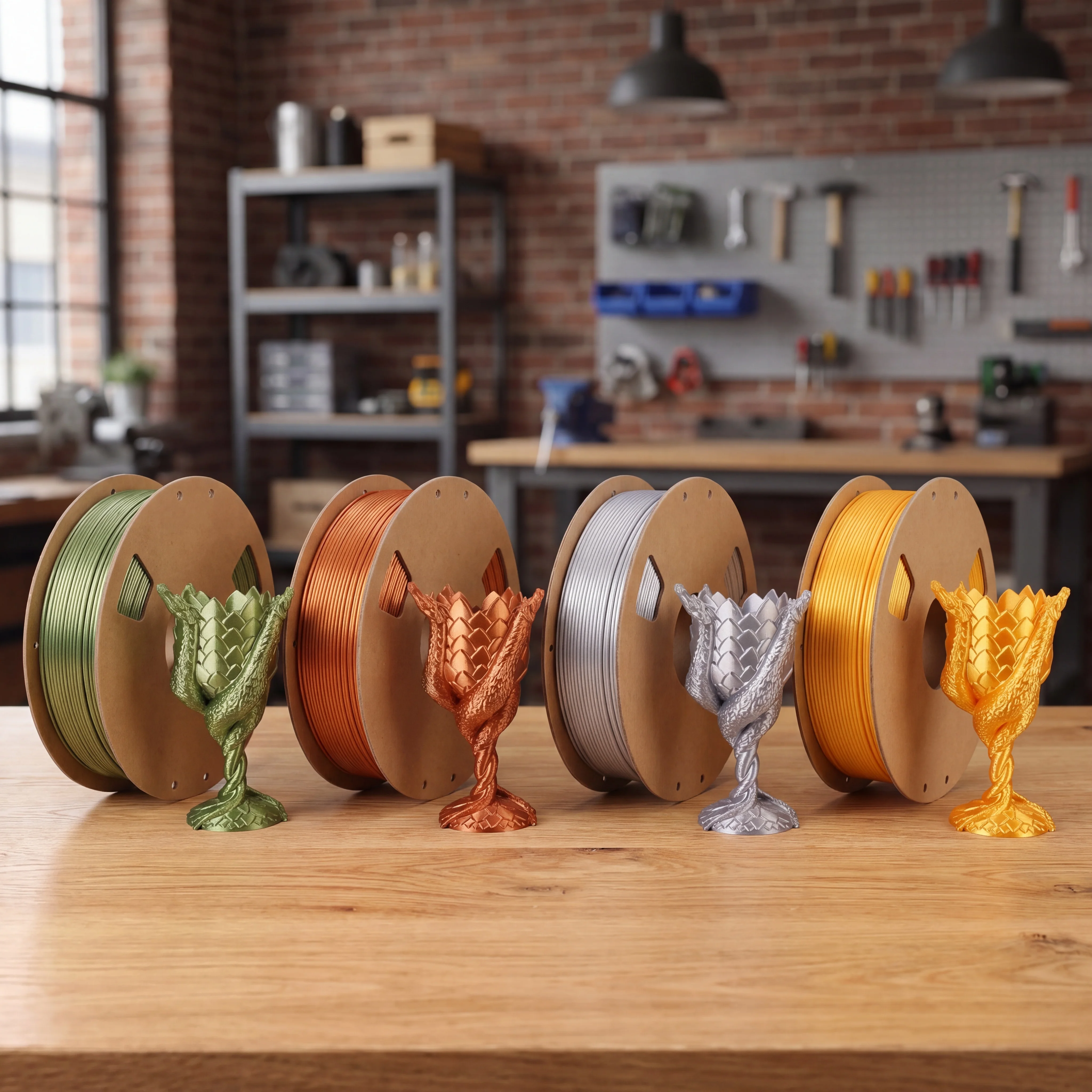 1.75mm 실크 PLA 필라멘트 번들 4가지 색상 (골드, 실버, 브론즈, 레드, 코퍼) 메탈릭 3D 프린팅 필라멘트 세트 (3D 프린터용)