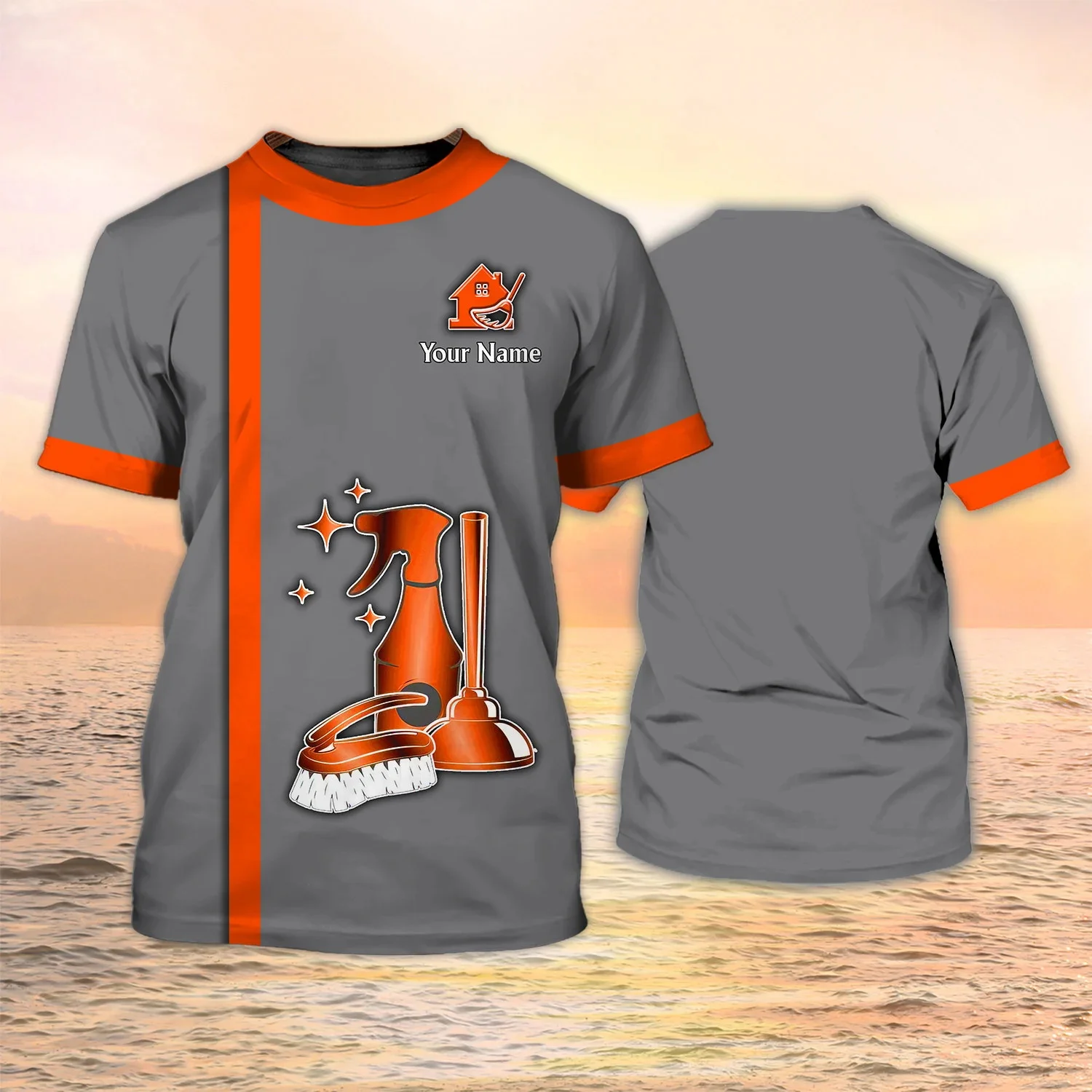 Neueste Sommer männer T-shirt Reinigung Service Benutzerdefinierte Name 3D Gedruckt t-shirt Unisex Casual T-shirt Housekeeping Uniform DW103 – Detail 16