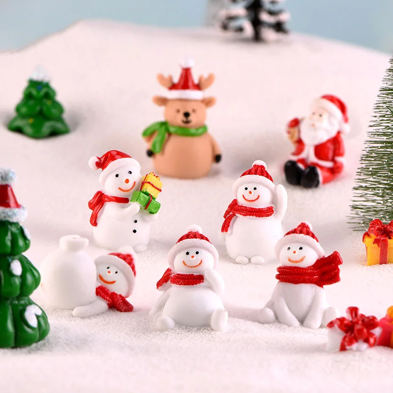 Festive Resin Santa & Snowman Miniature Figurines for Home and Garden Decor