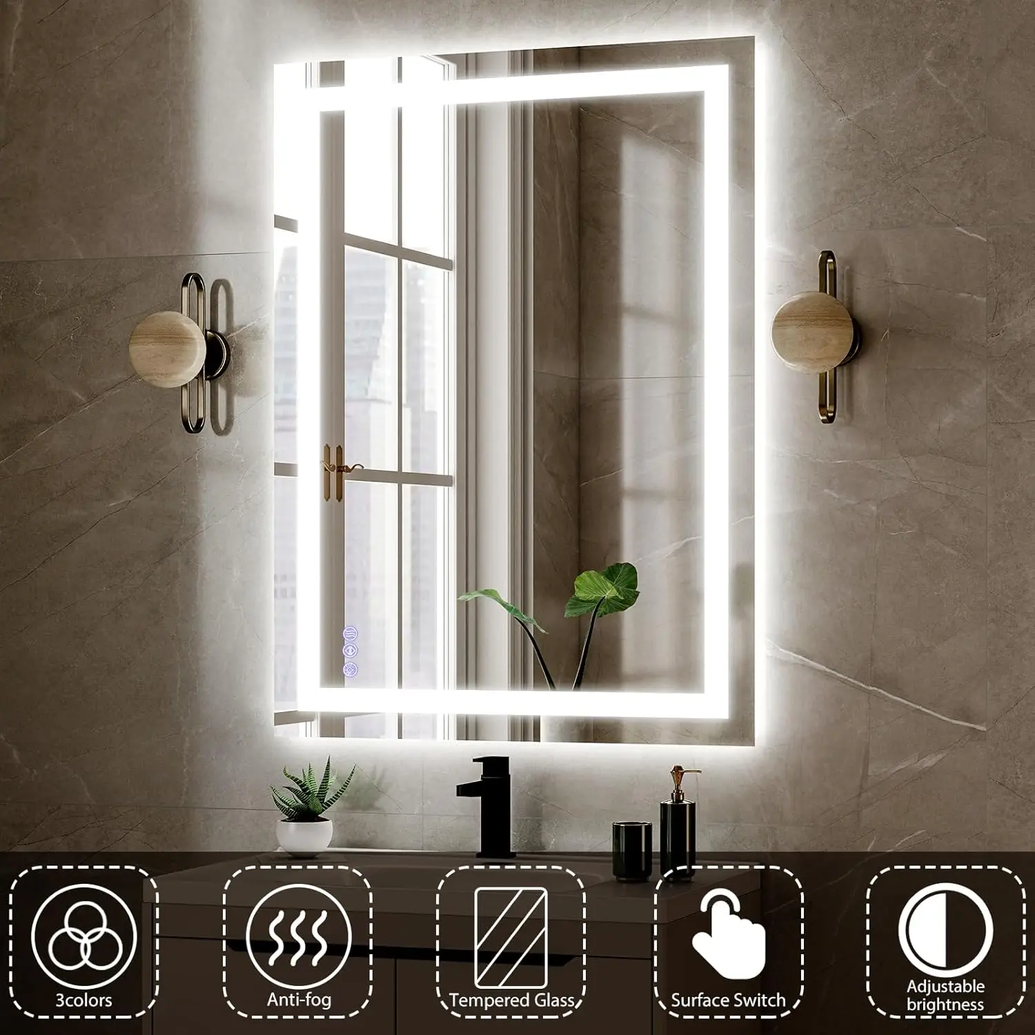 Large LED Bathroom Mirror 30 x 55 inches - 3 Adjustable Lighting Modes Lighted Smart Bathroom Vanity Mirror, Anti-Fog, Memory Fu