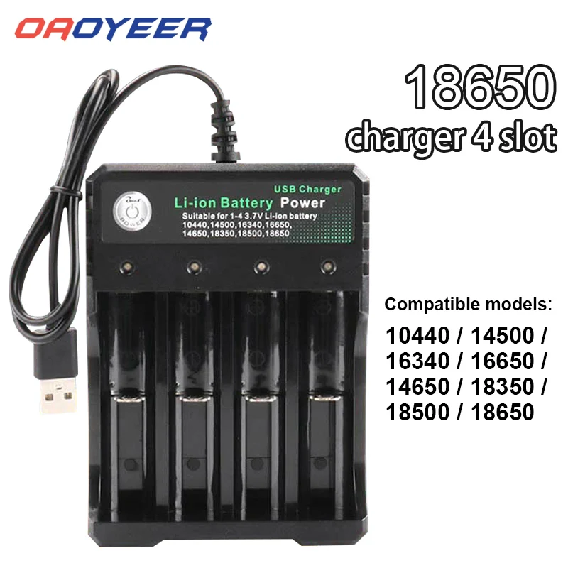 Usb 3.7v 18650 Battery Charger Black 1 2 4 Slots Ac 110v 220v Dual For