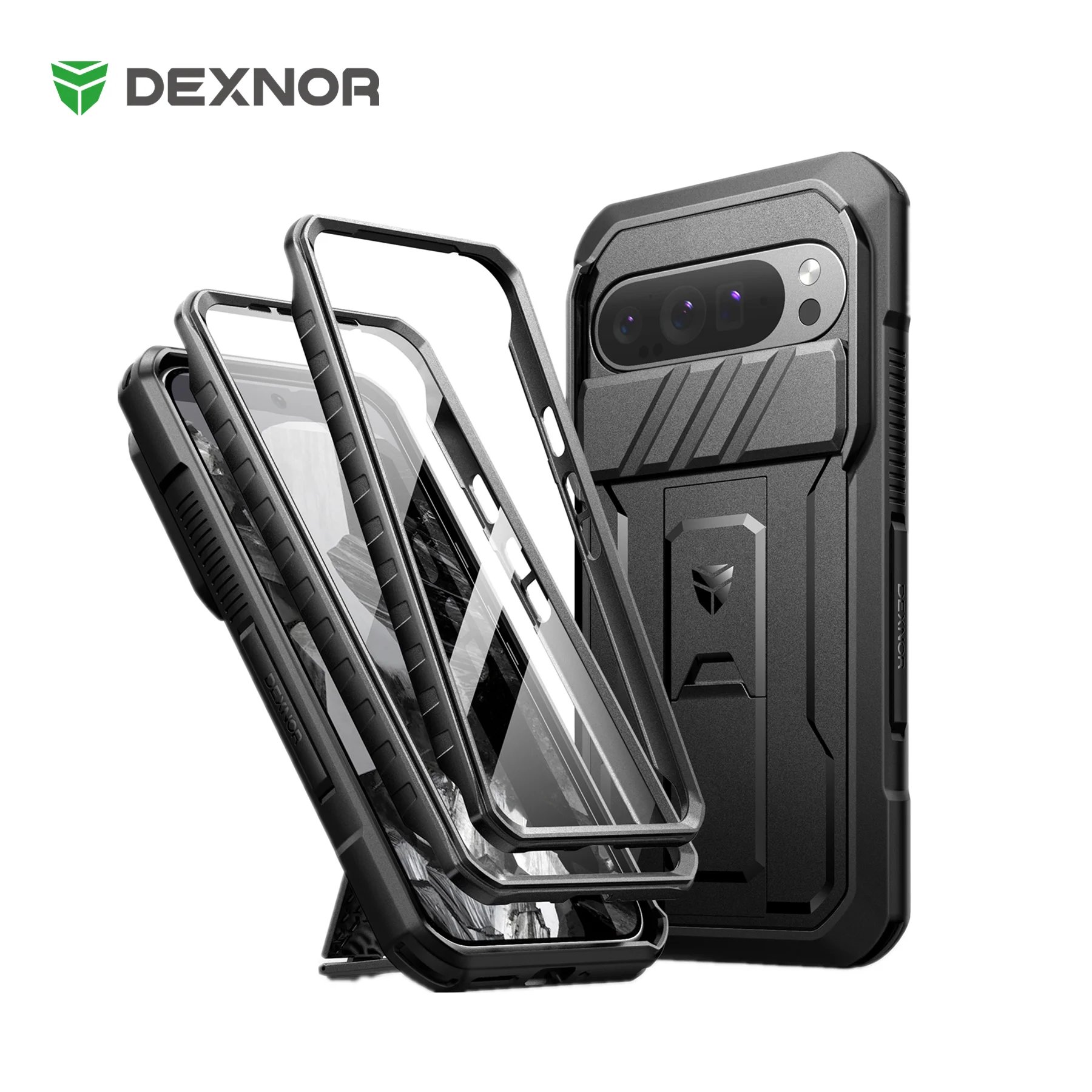 Full Body Rugged Armor Case with Camera Cover, Built-in Screen Protector, and Kickstand