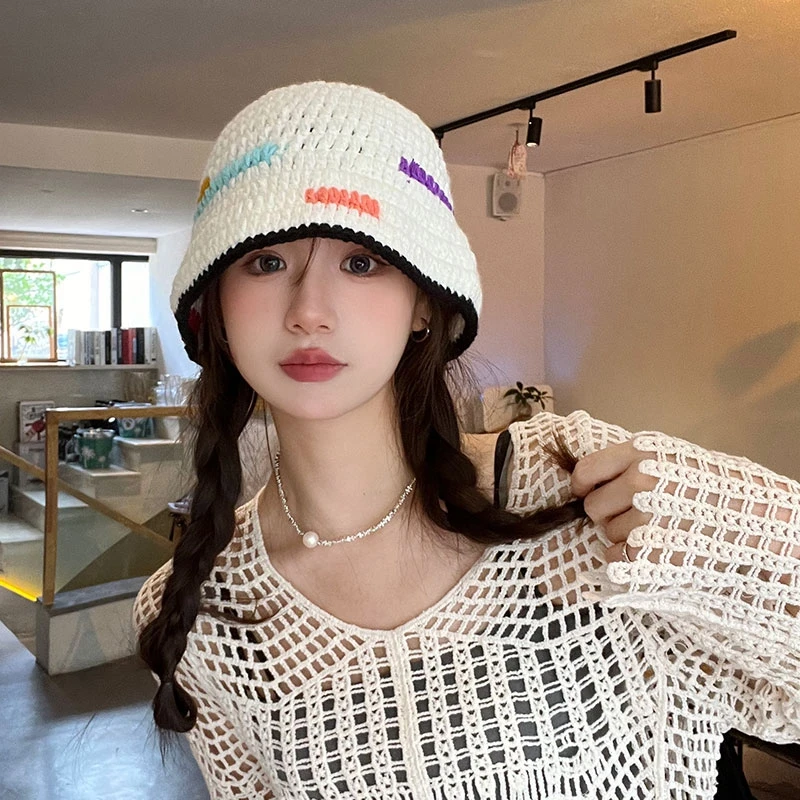 

Korean Versatile Show Face Small Knitted Bucket Hats for Women Autumn and Winter Ins Fashion Warm Ear Protection Men's Caps