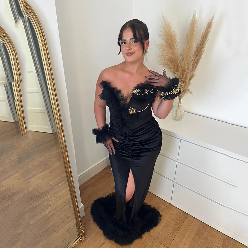 

Thinyfull Black Mermaid Prom Evening Dresses Sweetheart Beadings Tulle Saudi Arabia Dubai Cocktail Party Prom Gowns Custom Size