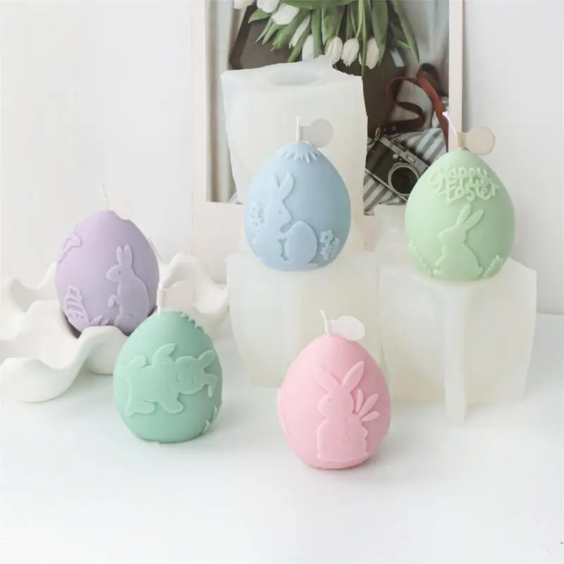 Egg Candle Mold Rabbit Egg Soap Mold Sugar Craft Decorating Tool 3D Embossed Silicone Mould For Candle Making Easter Home Decor