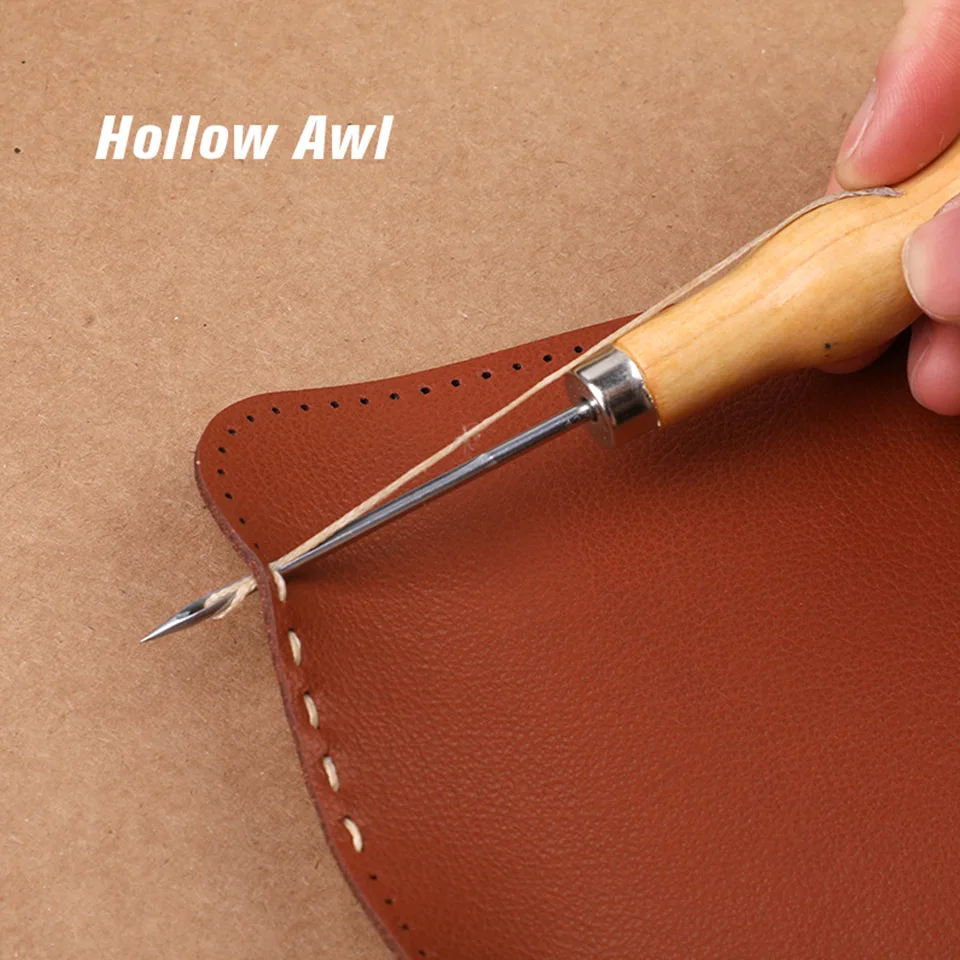 DIY Handmade Leather Sewing Awl Tool Multifunctional Wooden Handle  Leathercraft Needle Hook Stitching Puncher Thread Positioning - AliExpress