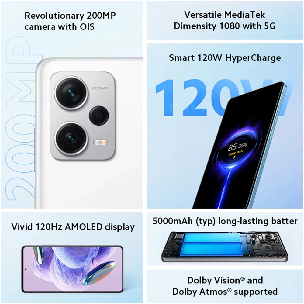 Xiaomi Redmi Note 12 Pro Plus 5G Smartphone Global Version 8GB 256GB NFC MediaTek Dimensity 1080 200MP OIS Camera 120W Charge