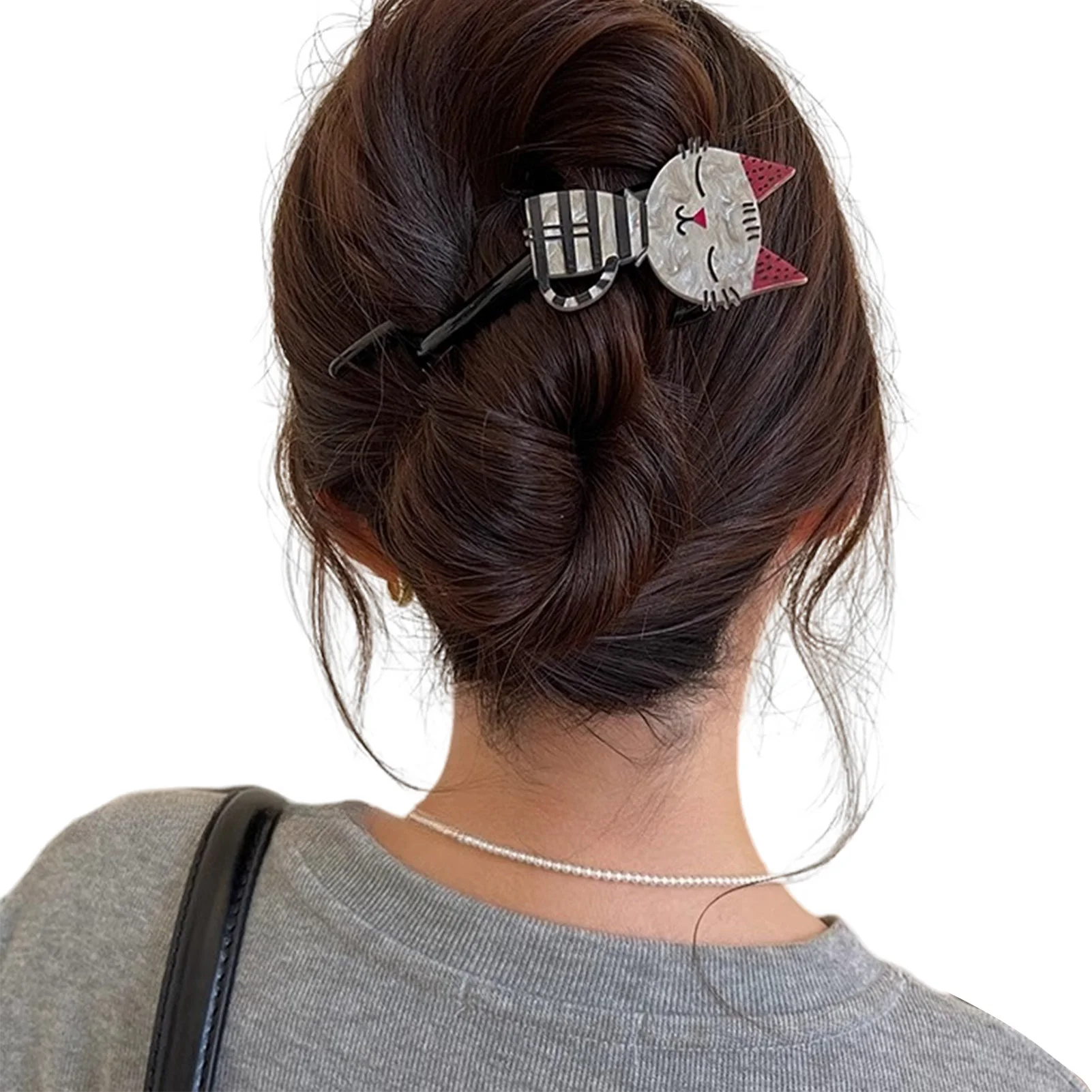 Cartoon Katze Form Haarspangen Kreative Vintage Nette Greifer Für Frauen Mädchen Student Pan Haar Niedrigen Pferdeschwanz Feste Twist Clip 1pc – Detail 6