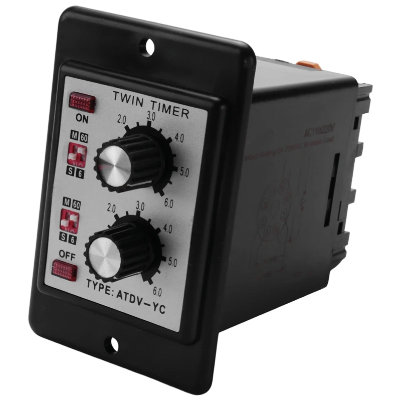 A16R-On Off Twin Timer Relay Knob Control Time Switch ATDV-YC 6S-60M Relay Board AC 110/220V Electrical Access