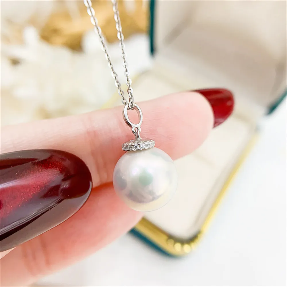 

DIY Pearl Mini S925 Sterling Silver Pendant with Empty Holder Gold Silver Necklace Pendant with 9-13mm Circle