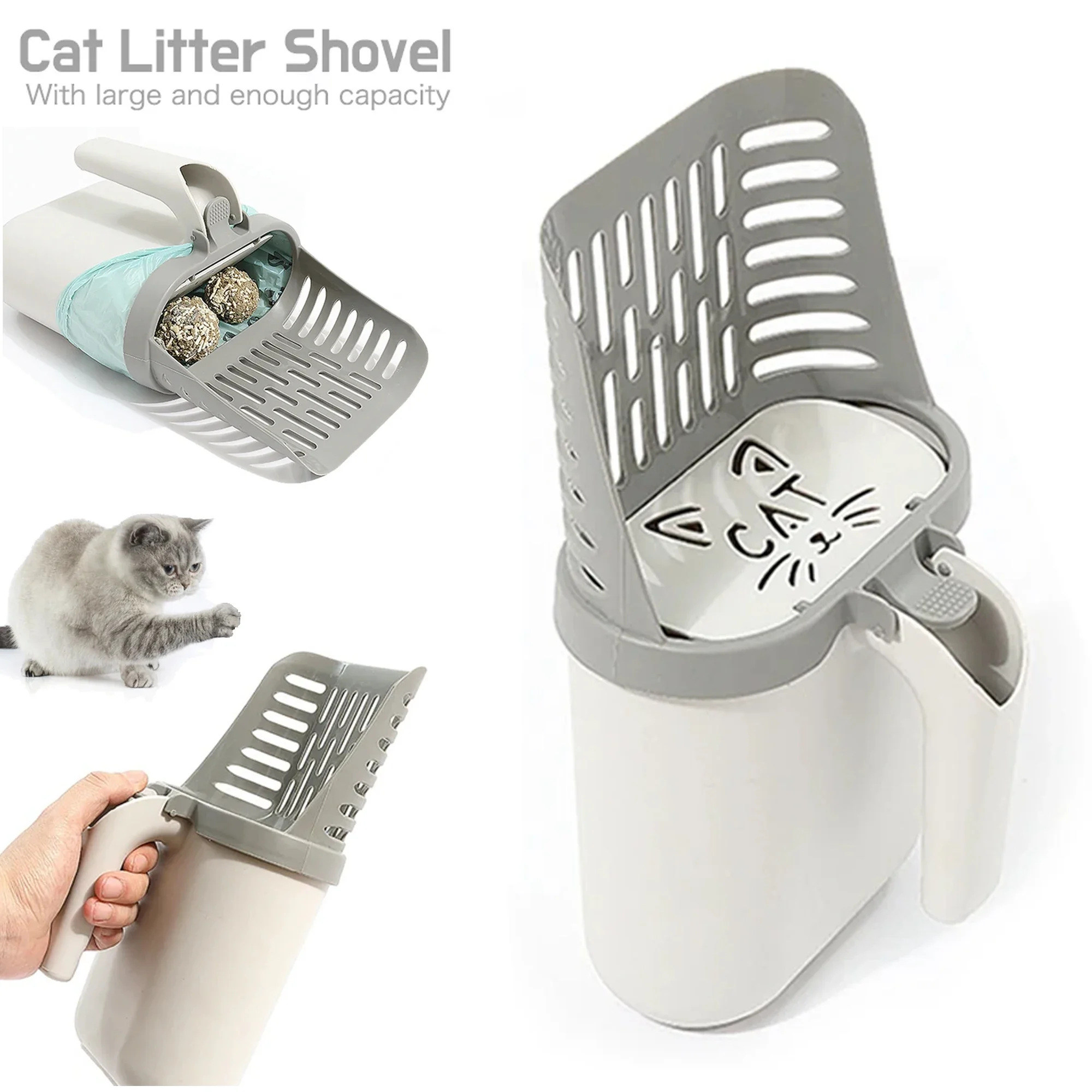 2 In 1 Detachable Shovel Sand Cats Toilet With Auto Baffle Set Kitten Cleaning Shovel Sand Litter Scoop Pickup Bag Cat Supplies_voghion.com