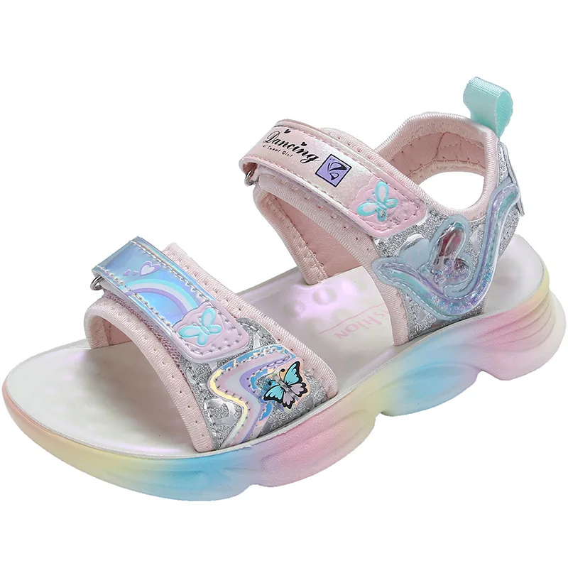 Girls Sandals Children Cartoon Butterfly Hook&loop Sports Student Fashion Rainbow Soft Sole 2022 Summer New Casual Beach Shoes child shoes girl Children's Shoes