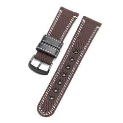 Sporty Nylon Leather Watch Strap with Stainless Steel Accent - 20mm (Brown)