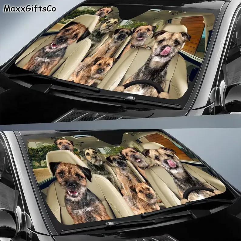 Border Terrier Car Sun Shade, Border Terrier Windshield, Dogs Family Sunshade, Dog Car Accessories, Car Decoration, Gift For Dad