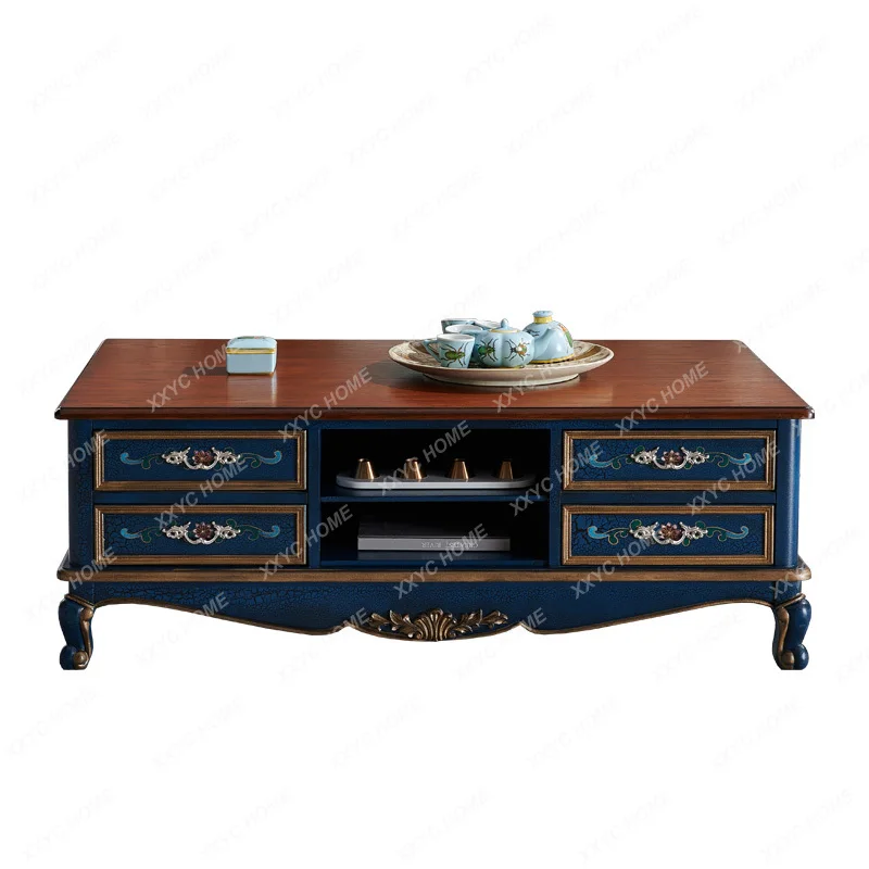 

Solid Wood Coffee Table Living Room TV Cabinet Tea Table Combination European Style Retro Coffee Table