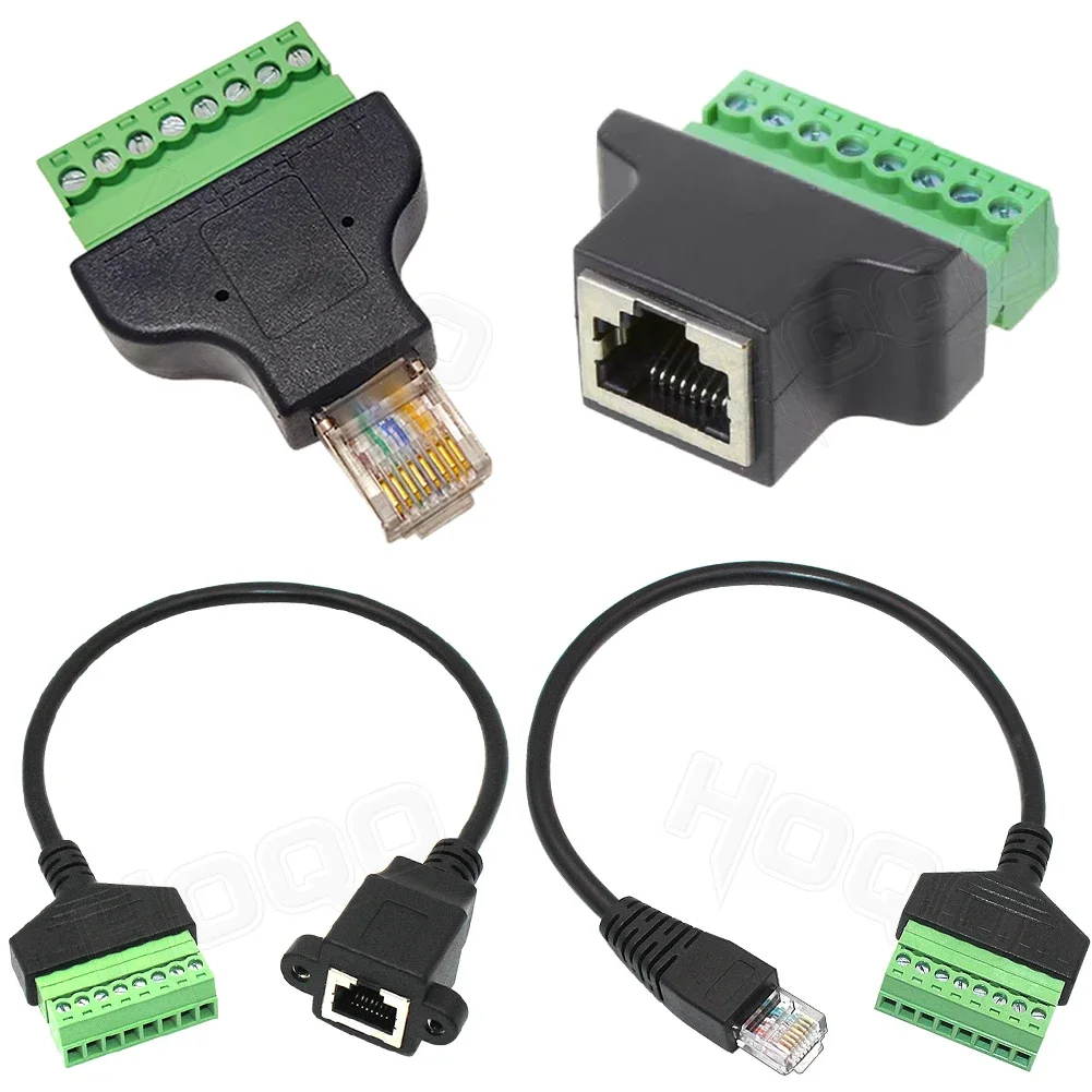 Convertisseur Ethernet RJ45 femelle à 8 broches, broche à vis