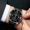 Hannah Martin Dropshipping Black Leather Watches Top Casual Fashion 42mm Business Style Gift Mens Quartz Wristatch Reloj Hombre 4