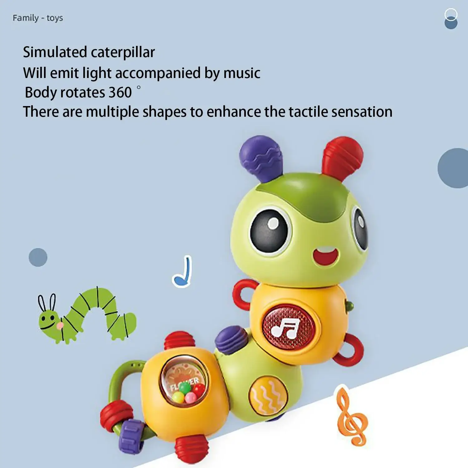 Baby's sound and light transition cartoon caterpillar, with lighting, music, puzzle and fun early education baby toys 3