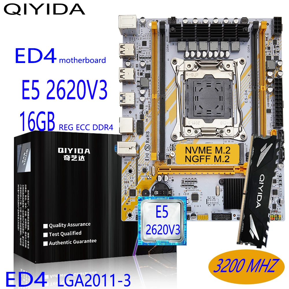Qiyida-Conjunto de placa base X99, E5D4, LGA2011-3, E5, 2620, V3, 1x16GB, DDR4, REGECC, memoria, cpu, kit combinado, PCI-16, USB3.0, NVME, M.2, servidor, M-ATX