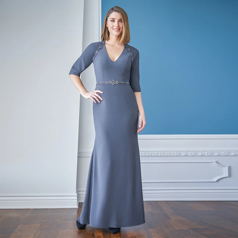 

Платье для матери невесты длиной до щиколотки с V-образным вырезом