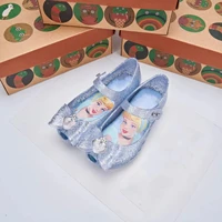 Mini Melissa Girl Jelly Sandals Kids Shining Cartoon Flat Shoes Kids Princess Soft Sole Non-slip Beach Shoes Toddlers Shoes 1