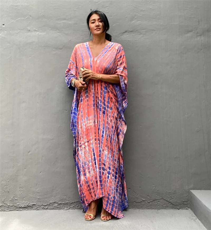Fashion Casual Striped Print Long Dresses Women Bohemian V-neck Bat Sleeve Loose Slit Beach Dress Summer New Beachwear Vestidos 101 Fashion Casual Striped Print Long Dresses Women Bohemian V-neck Bat Sleeve Loose Slit Beach Dress Summer New Beachwear Vestidos
