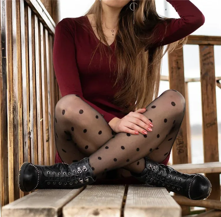 Polka Dot Print Strumpf Frauen sexy Strumpfhosen Netz Netz nahtlose Strumpfhosen Nylon schwarz weiß Nachtclub weibliche Damen Seiden strumpfhose – Detail 4