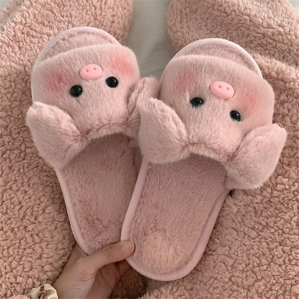 Autumn and Winter New Women's Plush Cotton Slippers Cute Pink Pig Slippers Indoor and Home Comfort Soft Sole Cotton Slippers