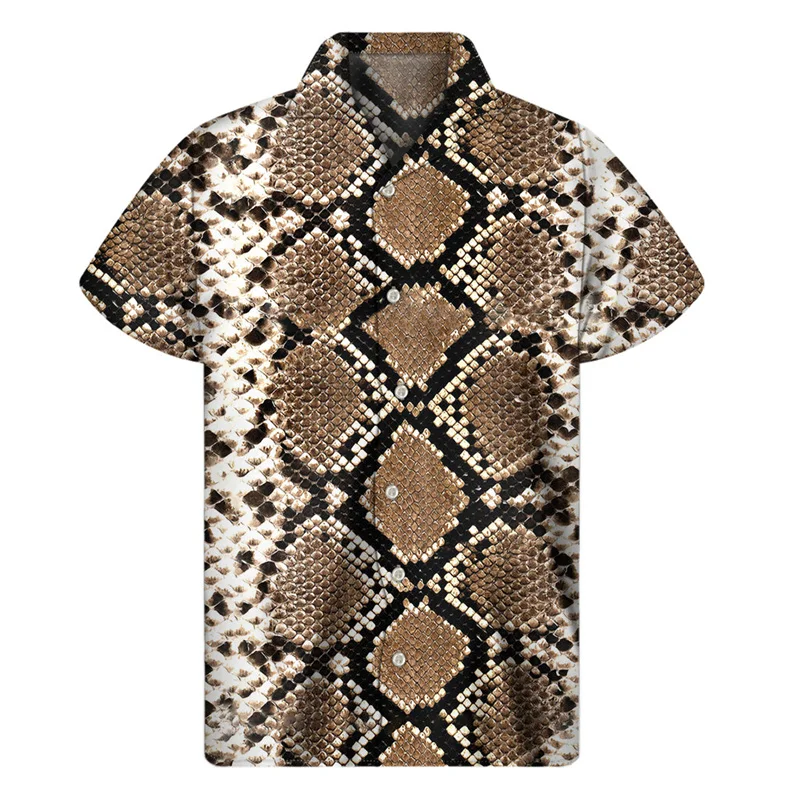 thumbnail image 1 of Camisas hawaianas con estampado 3D de piel de serpiente y pitón para hombre, camisas con botones y solapa, blusas holgadas de manga corta para calle, 1 of 5