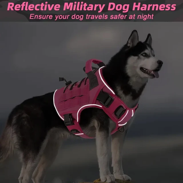 Adjustable No-Pull Tactical Dog Harness with Handle for Large Dogs - Reflective Military Vest for Labrador Retriever, Siberian H 4