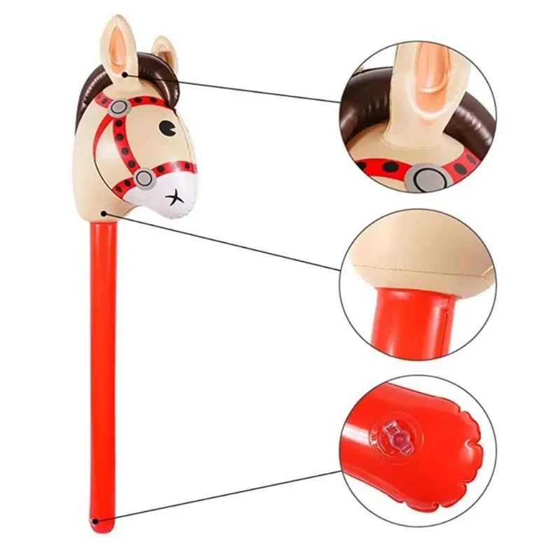 2 Pcs Inflatable Horse Heads Cowgirl Stick PVC Balloon Dress up Outdoor Educational Toys Gifts Inflatable Kids Toy Birthday Gift 3