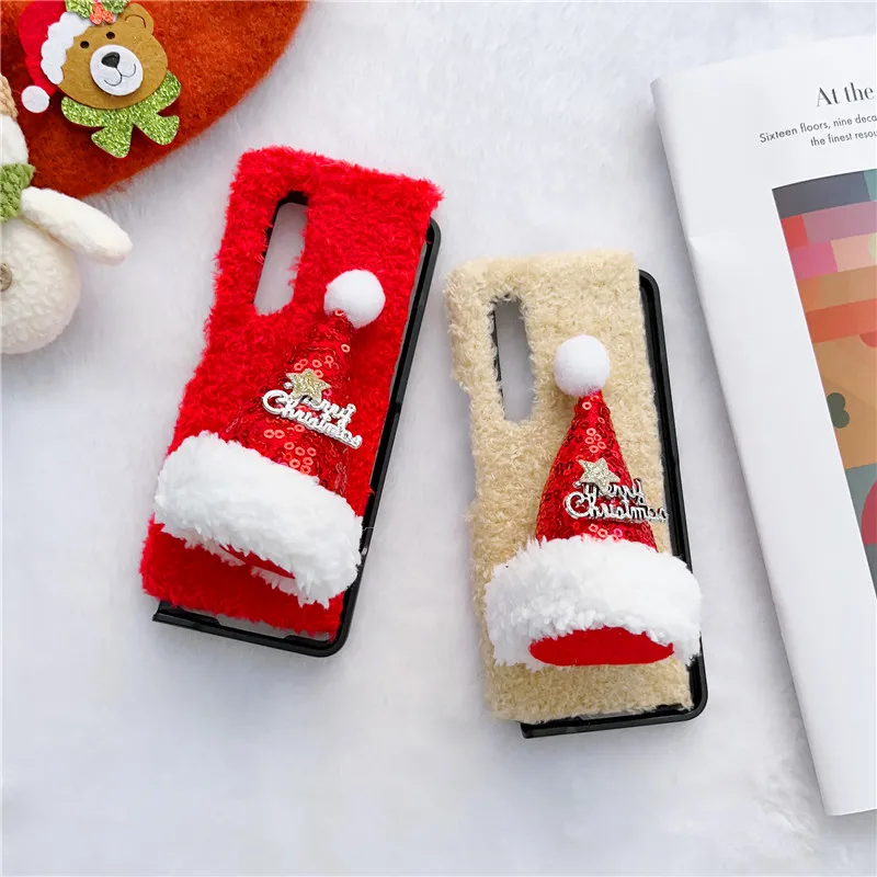 Custodia Z Fold4 Custodia Per Telefono Con Cappello Di Natale In Peluche Carino Per Samsung Galaxy Z Fold4 Custodia 5G Per Galaxy Z Fold3 Cover Z Fold