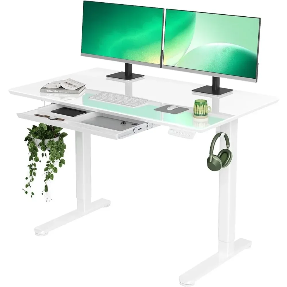 Glass Standing Desk With Drawers Computer Table 48×24 Inch Adjustable Stand Up Desk Quick Install Home Office Computer Desk 50cm 19 7in lantern softbox spherical collapsible soft box quick install with e27 socket carry bag for live streaming studio photography video lighting accessory