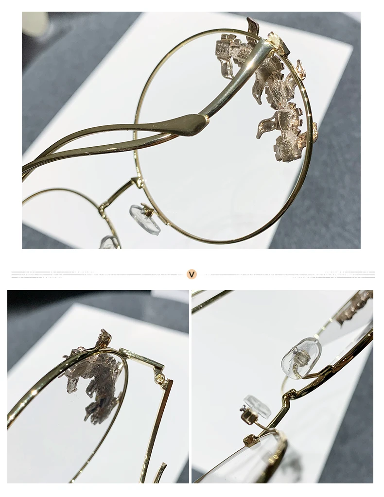 Neue randlose Diamant-Sonnenbrille mit Schliffkante, modische runde Strass-Sonnenbrille, Wellen-Design, Spiegelbein-Brille – Detail 4