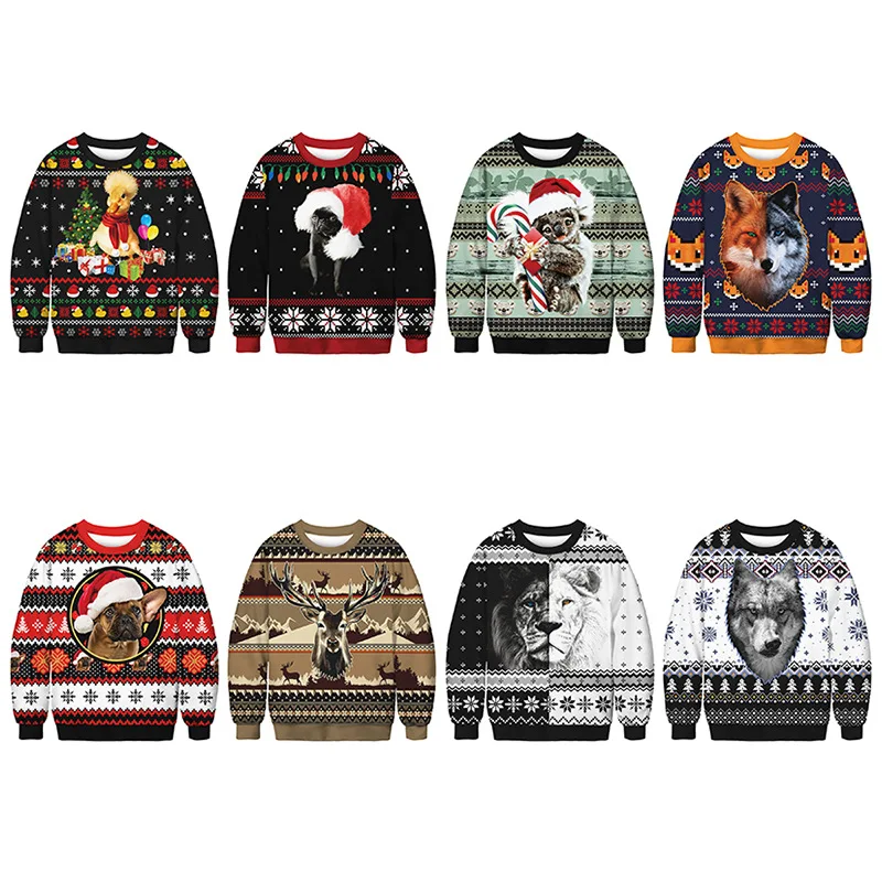 

Christmas Puppy Digital Print Women'S Round Neck Pullover Sweatshirt Men'S Long Sleeve Tide Sweatshirt Wholesale