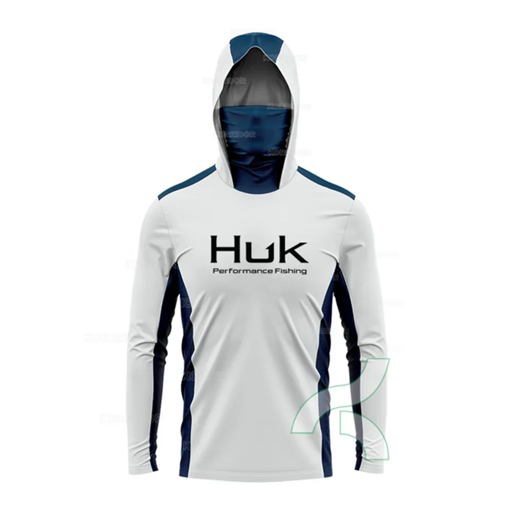 HUK Fishing Shirts Men Hooded Mask Anti-UV Fishing Clothes Summer