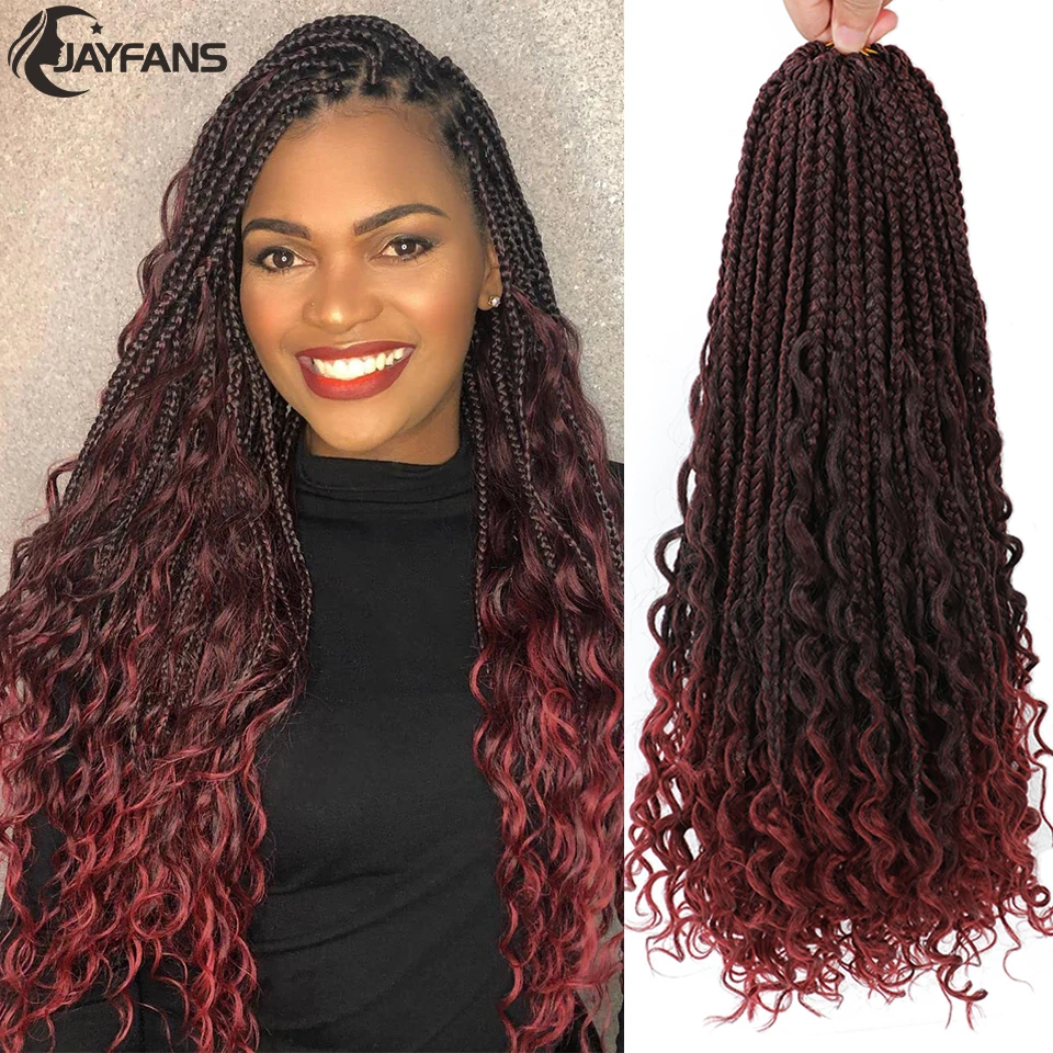 18" Box Braids Crochet Hair with Curly Ends 1B 30 27 350 613 Blue Pink Colors Bohemian Synthetic Braids Goddess Box Hair