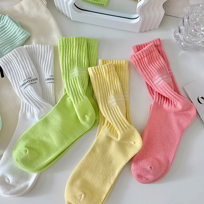 

Candy Color Women Socks Solid Color Breathable Sport Long Sock Fashion Cotton Socks For Ladies Girls Korea Calcetines