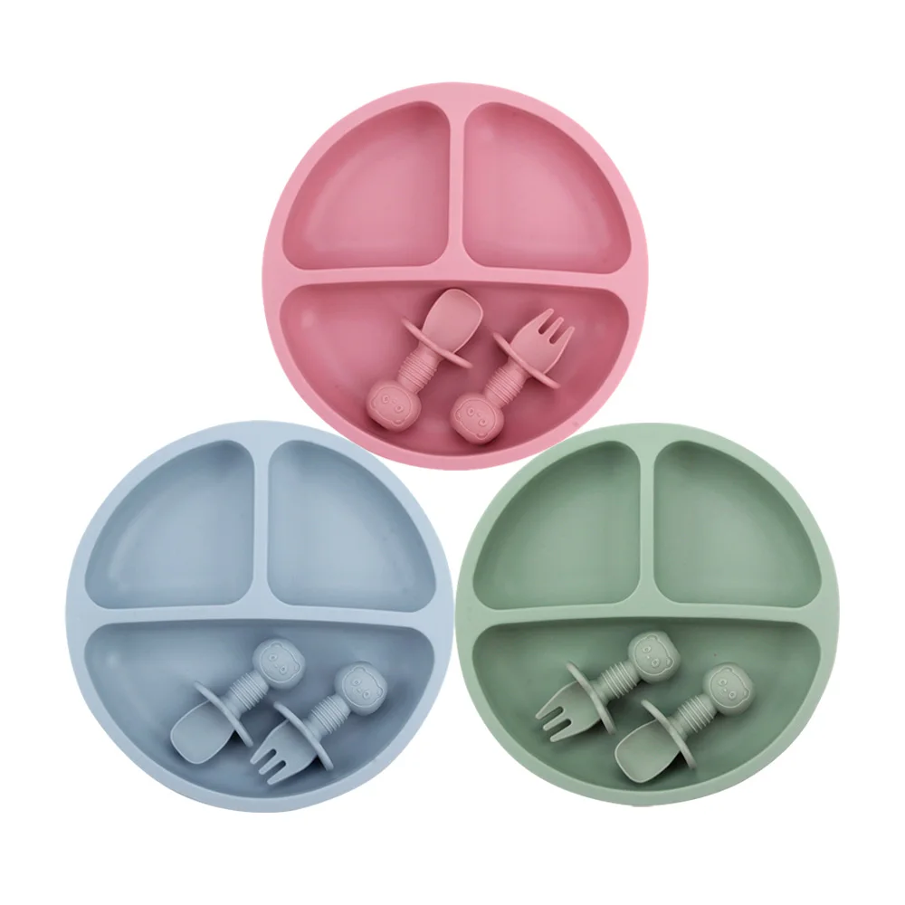 

Baby Silicone Dining Plate Cute Smile Children Dishes Anti-slip Toddler Training Tableware BPA Free Kids Solid Feeding Bowls