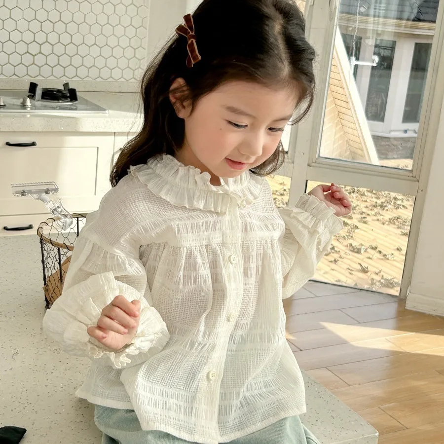 

Корейская версия одежда для девочки кукла весна 2024 Новинка детская модная кружевная рубашка с воротником для девочки