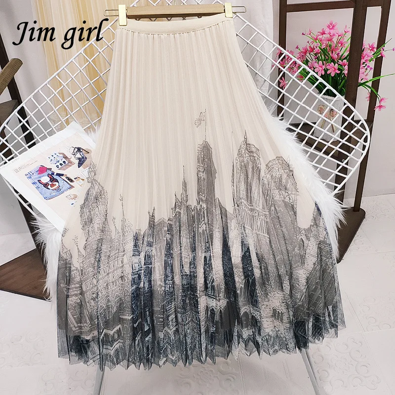 

Vintage Tulle Long Skirt Summer Elastic High Waist Mesh Tutu Pleated Skirts Chic Holiday Beach Long Gauze Ball Gown A Line Skirt